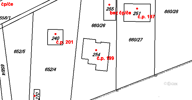 Mantov 199, Chotěšov na parcele st. 254 v KÚ Mantov, Katastrální mapa