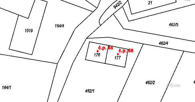 Boubská 55, Vimperk na parcele st. 176 v KÚ Boubská, Katastrální mapa
