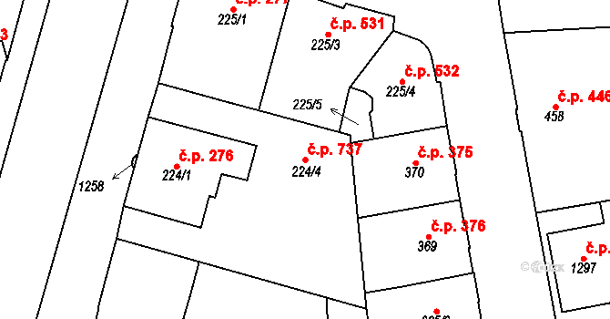 Mariánské Lázně 737 na parcele st. 224/4 v KÚ Mariánské Lázně, Katastrální mapa