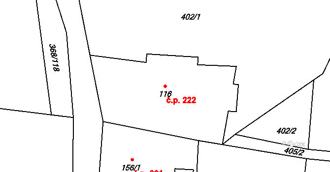 Lubina 222, Kopřivnice na parcele st. 116 v KÚ Větřkovice u Lubiny, Katastrální mapa