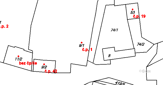 Veclov 1, Svojetín na parcele st. 9/1 v KÚ Veclov u Svojetína, Katastrální mapa
