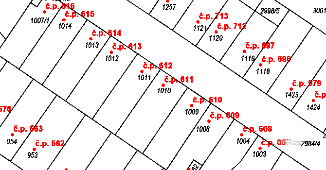 Rakovník II 611, Rakovník na parcele st. 1010 v KÚ Rakovník, Katastrální mapa