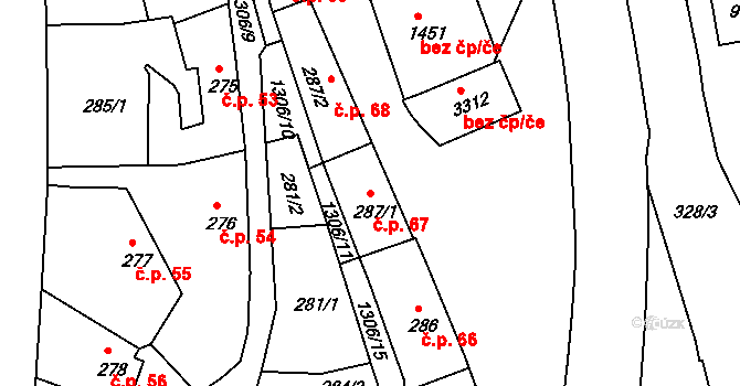 Horní Brána 67, Český Krumlov na parcele st. 287/1 v KÚ Český Krumlov, Katastrální mapa