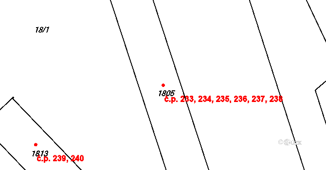 Plešivec 233,234,235,236,237,, Český Krumlov na parcele st. 1805 v KÚ Český Krumlov, Katastrální mapa