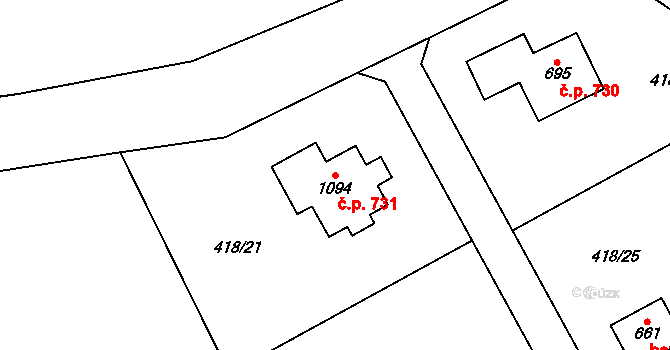 Sulice 731 na parcele st. 1094 v KÚ Sulice, Katastrální mapa