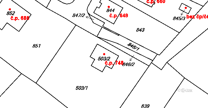 Hodkovice nad Mohelkou 748 na parcele st. 503/2 v KÚ Hodkovice nad Mohelkou, Katastrální mapa