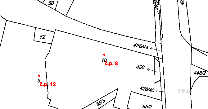Chocenická Lhota 8, Chocenice na parcele st. 10 v KÚ Chocenická Lhota, Katastrální mapa