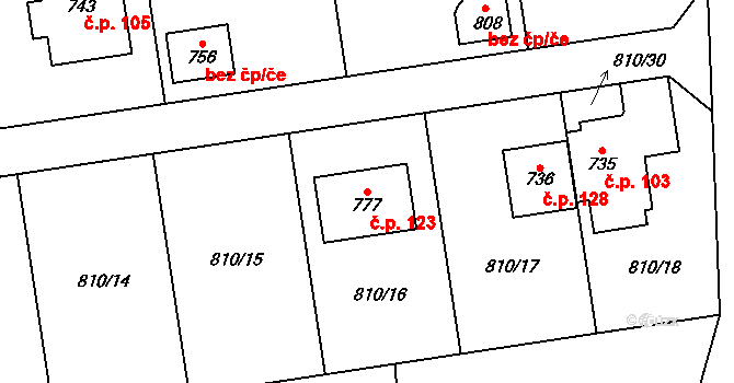 Halouny 123, Svinaře na parcele st. 777 v KÚ Svinaře, Katastrální mapa