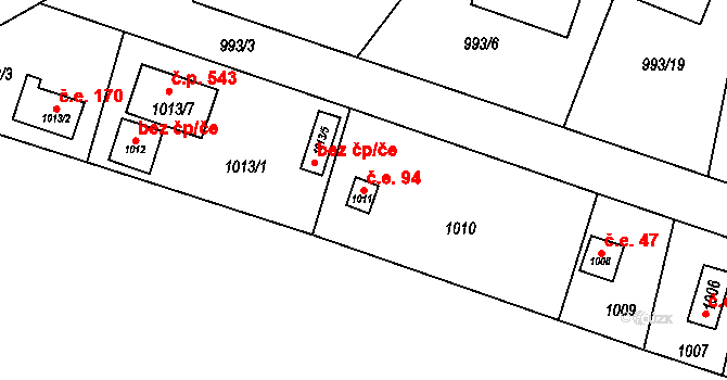 Senec 94, Zruč-Senec na parcele st. 1011 v KÚ Senec u Plzně, Katastrální mapa