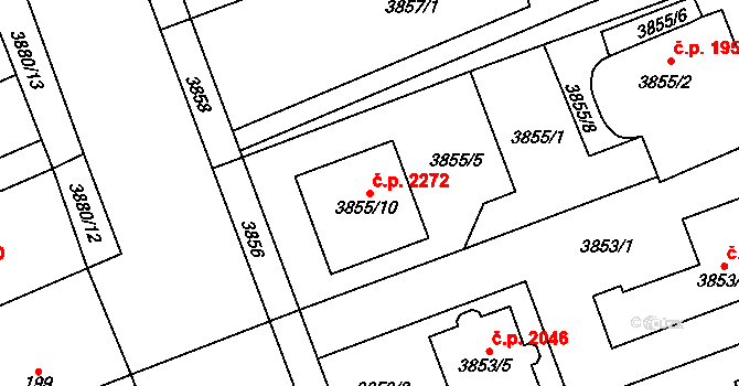 Řečkovice 2272, Brno na parcele st. 3855/10 v KÚ Řečkovice, Katastrální mapa