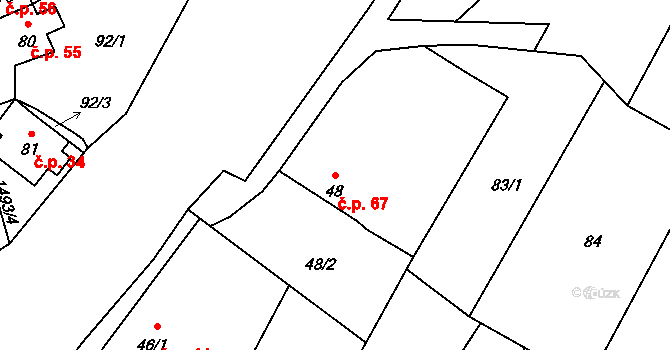 Veletice 67, Holedeč na parcele st. 48 v KÚ Veletice, Katastrální mapa