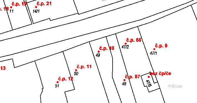 Hřivčice 10, Peruc na parcele st. 49 v KÚ Hřivčice, Katastrální mapa