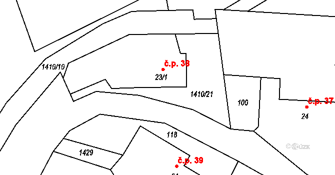 Velká Černoc 38, Měcholupy na parcele st. 23/1 v KÚ Velká Černoc, Katastrální mapa