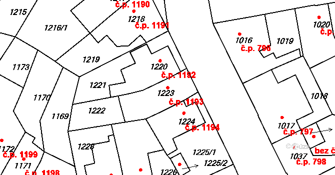 Louny 1193 na parcele st. 1223 v KÚ Louny, Katastrální mapa