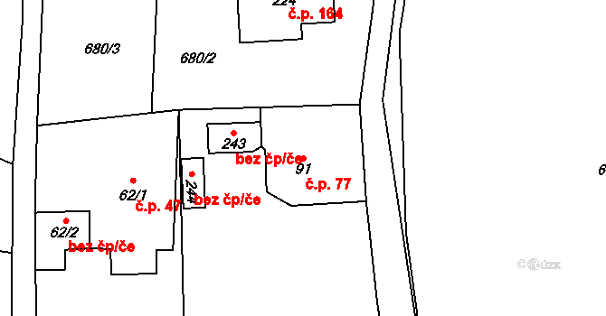 Hněvkovice 77 na parcele st. 91 v KÚ Hněvkovice u Ledče nad Sázavou, Katastrální mapa