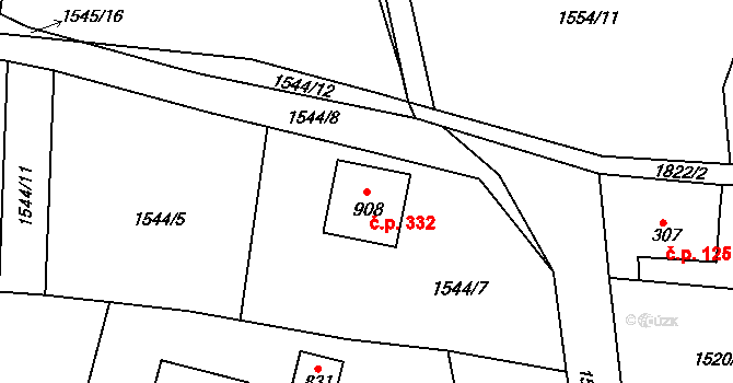 Mikulůvka 332 na parcele st. 908 v KÚ Mikulůvka, Katastrální mapa