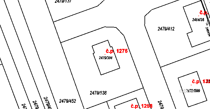 Třemošná 1275 na parcele st. 2479/394 v KÚ Třemošná, Katastrální mapa