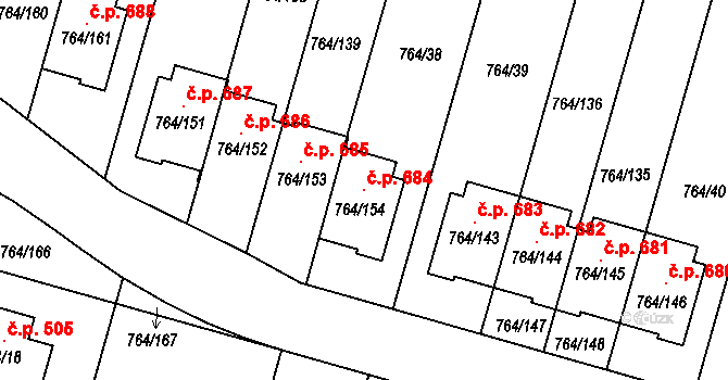 Štěnovice 684 na parcele st. 764/154 v KÚ Štěnovice, Katastrální mapa