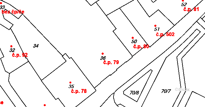Rychnov nad Kněžnou 79 na parcele st. 36 v KÚ Rychnov nad Kněžnou, Katastrální mapa