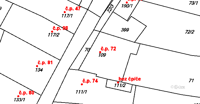 Kurovice 72 na parcele st. 109 v KÚ Kurovice, Katastrální mapa