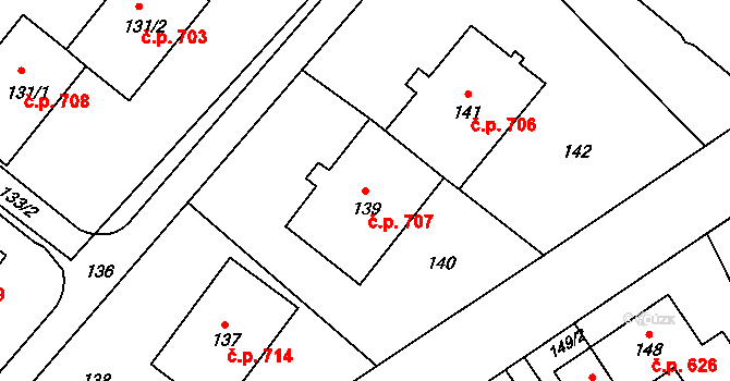 Morkovice 707, Morkovice-Slížany na parcele st. 139 v KÚ Morkovice, Katastrální mapa