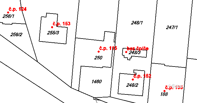 Citonice 115 na parcele st. 250/1 v KÚ Citonice, Katastrální mapa