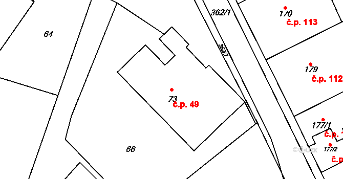 Mramotice 49, Znojmo na parcele st. 73 v KÚ Mramotice, Katastrální mapa