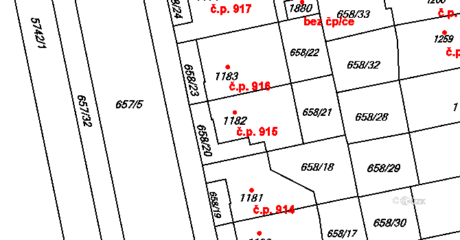 Kojetín I-Město 915, Kojetín na parcele st. 1182 v KÚ Kojetín, Katastrální mapa