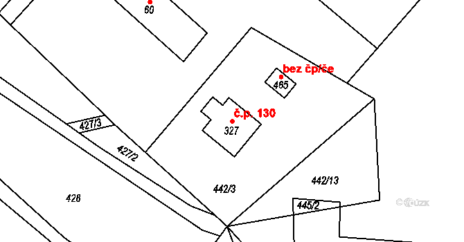 Frýdštejn 130 na parcele st. 327 v KÚ Frýdštejn, Katastrální mapa