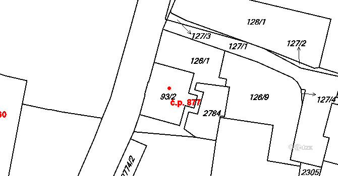 Jablonec nad Nisou 877 na parcele st. 93/2 v KÚ Jablonec nad Nisou, Katastrální mapa