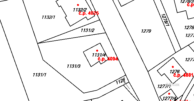 Mšeno nad Nisou 4094, Jablonec nad Nisou na parcele st. 1131/4 v KÚ Mšeno nad Nisou, Katastrální mapa