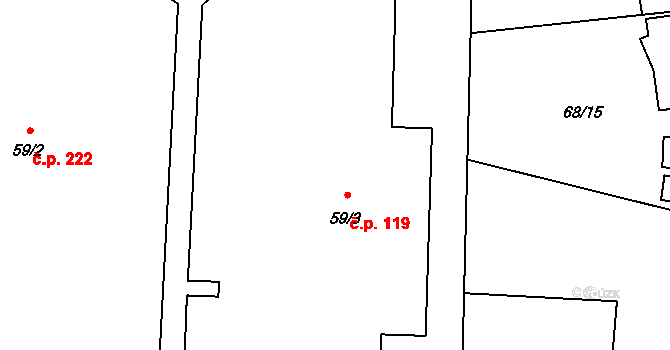 Vraný 119 na parcele st. 59/3 v KÚ Vraný, Katastrální mapa