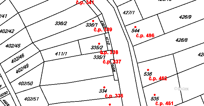 Dambořice 337 na parcele st. 335/1 v KÚ Dambořice, Katastrální mapa