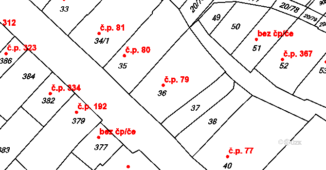 Starý Poddvorov 79 na parcele st. 36 v KÚ Starý Poddvorov, Katastrální mapa