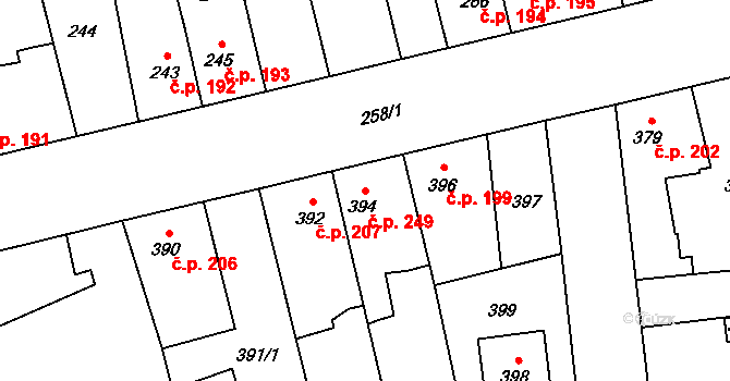 Hřebeč 249 na parcele st. 394 v KÚ Hřebeč, Katastrální mapa