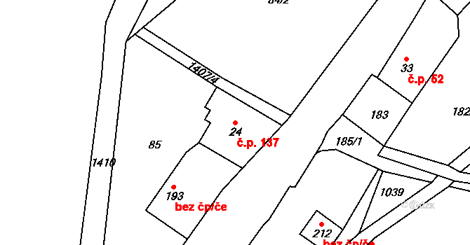 Ruda 137, Tvrdkov na parcele st. 24 v KÚ Ruda u Rýmařova, Katastrální mapa