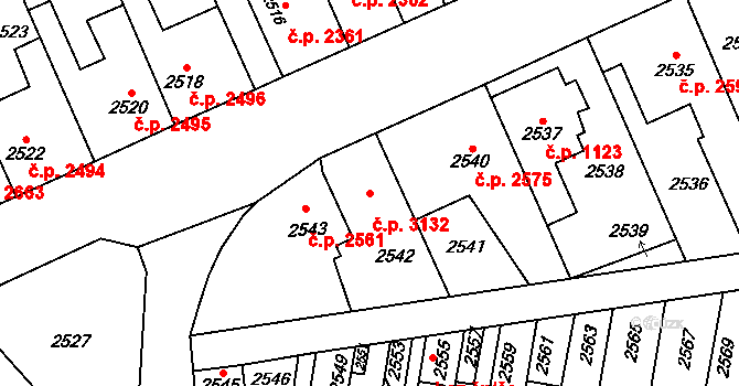 Kladno 3132 na parcele st. 2542 v KÚ Kladno, Katastrální mapa