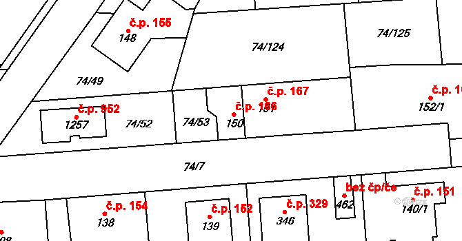 Hovorčovice 166 na parcele st. 150 v KÚ Hovorčovice, Katastrální mapa