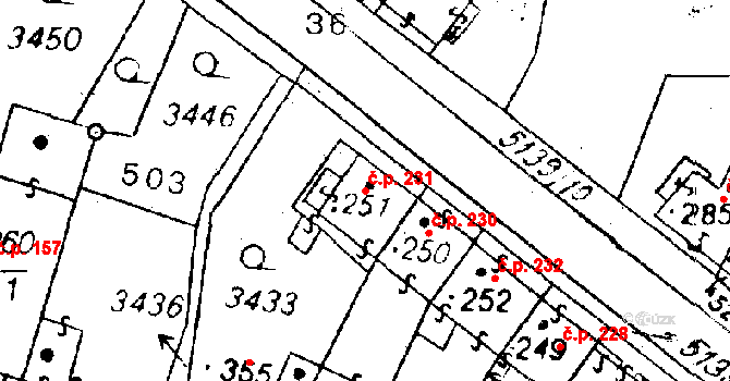 Černošín 231 na parcele st. 251 v KÚ Černošín, Katastrální mapa