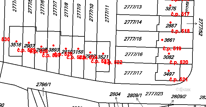 Dolní Předměstí 522, Polička na parcele st. 3521 v KÚ Polička, Katastrální mapa