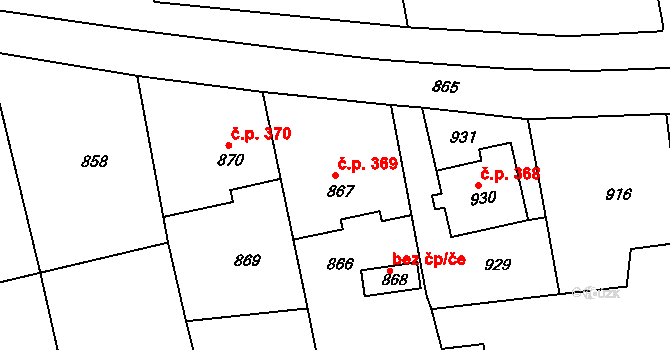 Dlouhá Loučka 369 na parcele st. 867 v KÚ Dolní Dlouhá Loučka, Katastrální mapa
