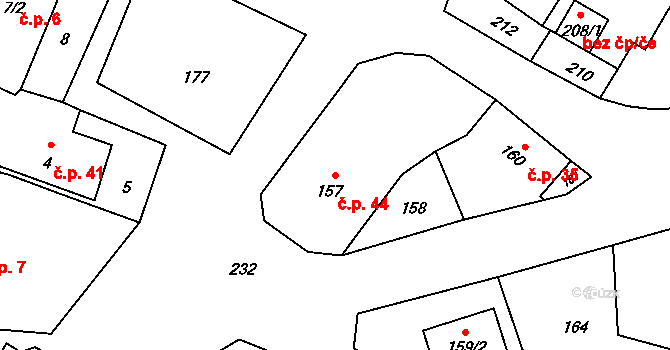 Lazce 44, Troubelice na parcele st. 157 v KÚ Lazce u Troubelic, Katastrální mapa