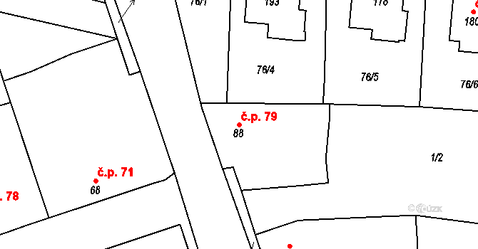 Libotenice 79 na parcele st. 88 v KÚ Libotenice, Katastrální mapa