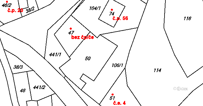 Křešov 3, Snědovice na parcele st. 50 v KÚ Křešov, Katastrální mapa