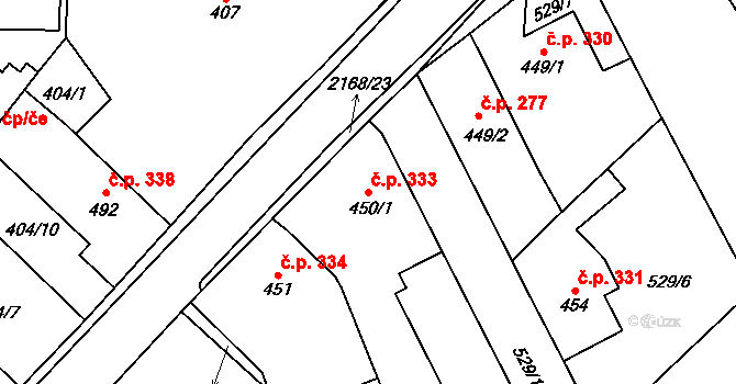 Sobotka 333 na parcele st. 450/1 v KÚ Sobotka, Katastrální mapa