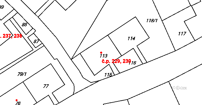 Chlumec 229,230 na parcele st. 114 v KÚ Chlumec u Chabařovic, Katastrální mapa