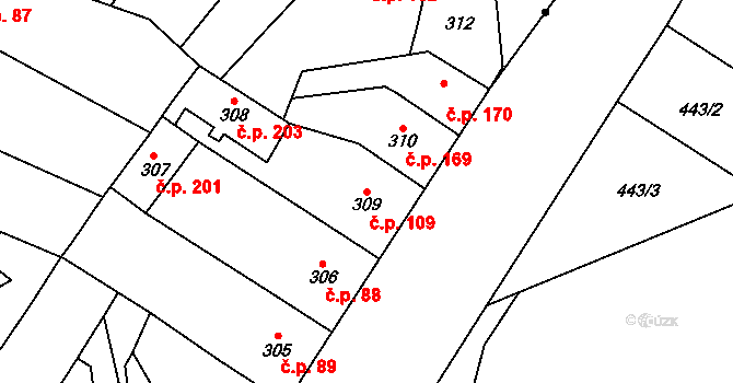 Předlice 109, Ústí nad Labem na parcele st. 309 v KÚ Předlice, Katastrální mapa