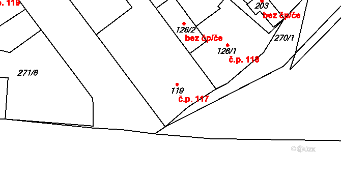 Choťánky 117 na parcele st. 119 v KÚ Choťánky, Katastrální mapa
