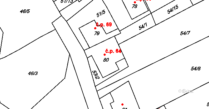 Rašovice 64, Klášterec nad Ohří na parcele st. 80 v KÚ Rašovice u Klášterce nad Ohří, Katastrální mapa