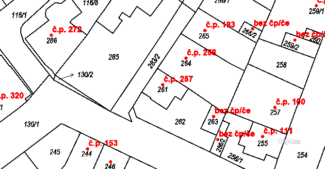 Proboštov 257 na parcele st. 261 v KÚ Proboštov u Teplic, Katastrální mapa